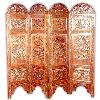 Carved Four Panel Walnut Wood Screen