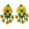 Green Gem Studded Gold Earrings