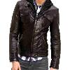 Front Zipper Type Black Leather Jacket For Men