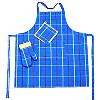 Kitchen Apron Set Crafted From Deep Blue Color Checked Fabric