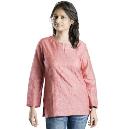 Pink Printed Silk Cotton Short Kurta