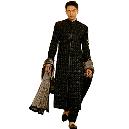 Hand Embroidered Black Silk Sherwani Highlighted With Cutdana