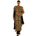 Black Silk Sherwani With Maroon Colored Buttons On The Front