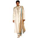 Off-white Brocade Sherwani With Gold Crushed Tissue Stole