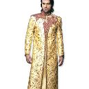 Sherwani With Golden Kurta And Maroon Churidar