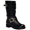 Flat Biker Leather Flat Boots With Double Buckle