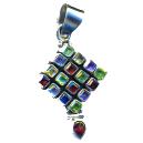 Multi Coloured Stone Studded Silver Pendant