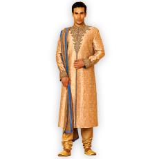 Men`S Beige Brocade Sherwani