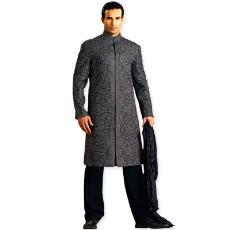 Black Silk Knee Length Sherwani