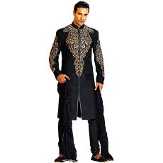 Blue Brocade Mid-Thigh Churidar Kurta