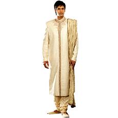 Cream Colored Self Jacquard Sherwani