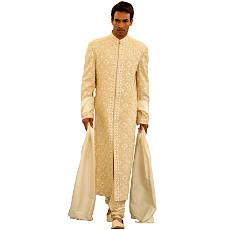 Beige Colored Silk Sherwani