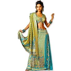 Stitched Saree In Green Polka Dotted Banarasi Crepe