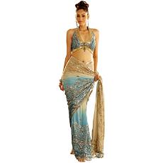 Blue And Beige Shaded Metallic Sequin Beading Saree