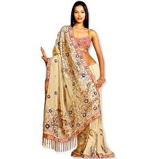 Beige Georgette Saree With A Pastel Pink Border