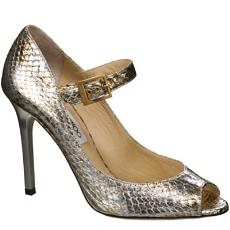 100Mm/3.9" Metallic Elaphe Snake Peep Toe Sandal