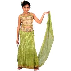 Ghagra Choli Available With Golden & Green Color