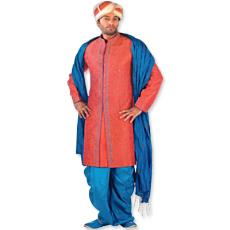 Dhoti Sherwani With Red Colored Embroidered Kurta