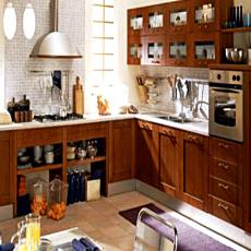 Modular Kitchen With Walnut Finish