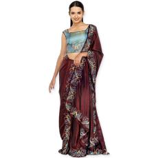 Gray Blue Peacock Embroidered Maroon Lehenga Choli