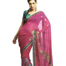 Pink Coloured Faux Georgette Designer Saree