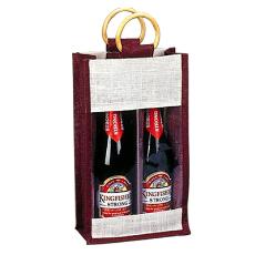 Jute Made Two Wine Bottle Holding Bag