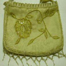 Tissue And Satin Hand Bag With Bead Work