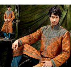 Brocade And Dupian Silk Semi Sherwani