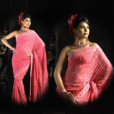 Pink Color Art Georgette Fabric Saree