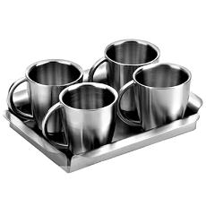 Stainless Steel Serving Tray With Mugs