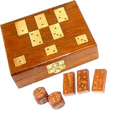 Wooden Domino And Dice Box