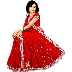 Red Coloured Georgette Casual Saree