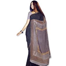 Geometry Designed Cotton Saree With Ash Border