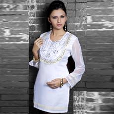 White Coloured Designer Silk Kurti