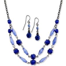 Sky & Blue Colour Stone Beaded Necklace With Earrings