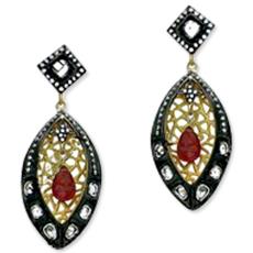 Tourmaline Studded Gold Plated Silver Earring