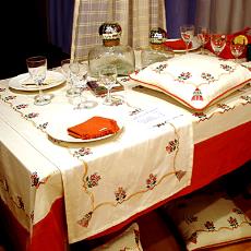 Cotton Natural/ Rust Embroidered Tablecloth