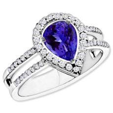 Pear Shaped Blue Diamond Studded Silver Ring