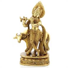 Brass Krishna Statue With Intricate Features