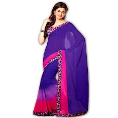 Blue And Pink Coloured Chiffon Saree