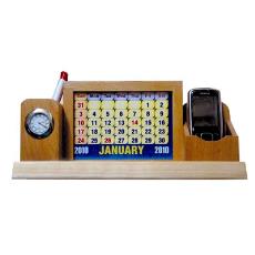 Wooden Desk Calendar With Clock