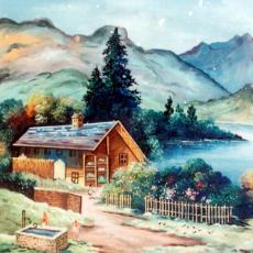 Handmade Decorative House And Mountain Painting