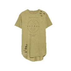 Round Neck Ripped Khaki T- Shirt