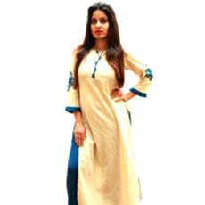 Beige Coloured Kurti With Blue Border