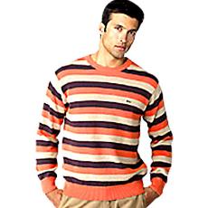 Round Neck Sweater With Orange & Brown Stripes