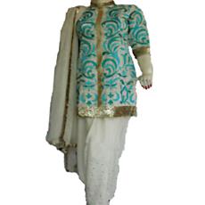 Crepe Salwar Kameez Turquoise Zardozi And Sequins